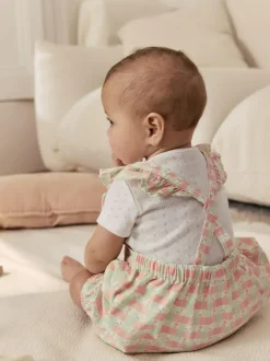 Next Pink Check Baby Dungarees and Bodysuits Set 2 Piece (0mths-2yrs) Sale