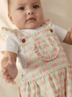 Next Pink Check Baby Dungarees and Bodysuits Set 2 Piece (0mths-2yrs) Sale