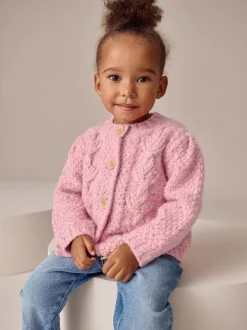Next Chunky Knit Bobble Cardigan (3mths-10yrs) Pink Hot