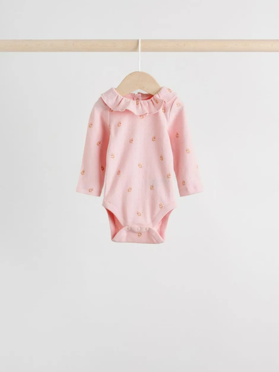 Next Baby Long Sleeve Frill Bodysuits 4 Pack (0mths-2yrs) Pink/ Cream/ Brown Ditsy Online