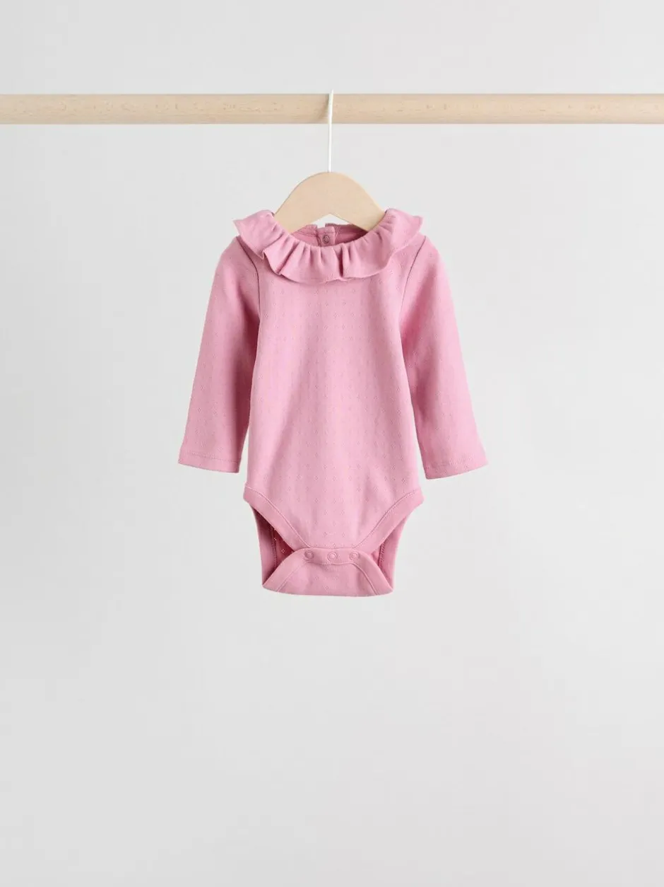 Next Baby Long Sleeve Frill Bodysuits 4 Pack (0mths-2yrs) Pink/ Cream/ Brown Ditsy Online