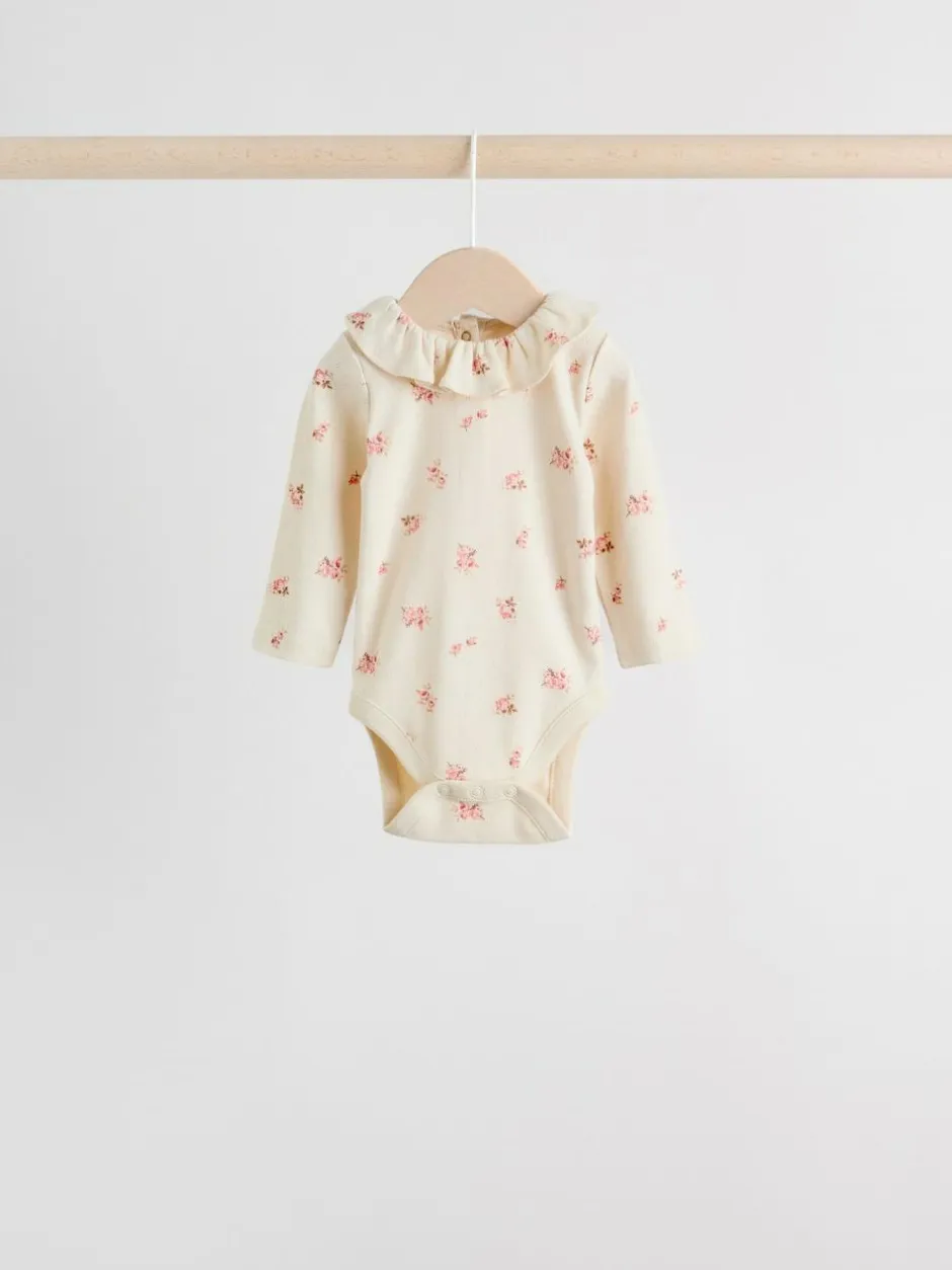 Next Baby Long Sleeve Frill Bodysuits 4 Pack (0mths-2yrs) Pink/ Cream/ Brown Ditsy Online