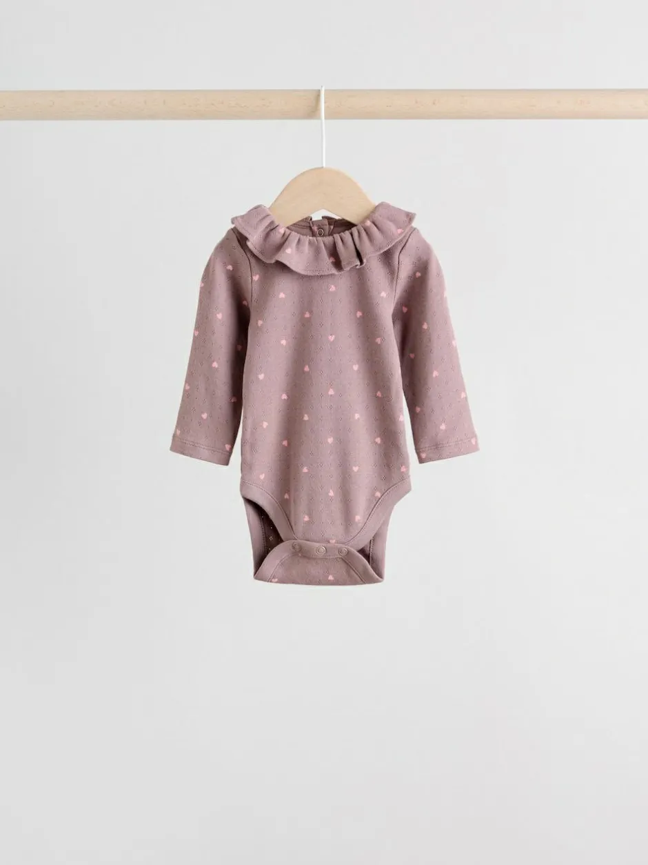 Next Baby Long Sleeve Frill Bodysuits 4 Pack (0mths-2yrs) Pink/ Cream/ Brown Ditsy Online