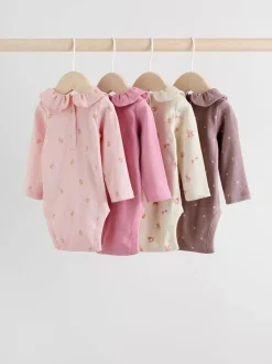 Next Baby Long Sleeve Frill Bodysuits 4 Pack (0mths-2yrs) Pink/ Cream/ Brown Ditsy Online