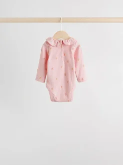 Next Baby Long Sleeve Frill Bodysuits 4 Pack (0mths-2yrs) Pink/ Cream/ Brown Ditsy Online