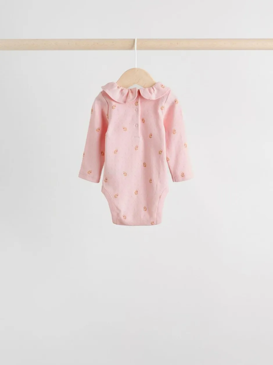 Next Baby Long Sleeve Frill Bodysuits 4 Pack (0mths-2yrs) Pink/ Cream/ Brown Ditsy Online