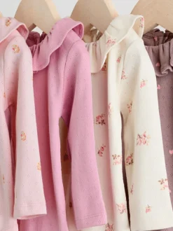 Next Baby Long Sleeve Frill Bodysuits 4 Pack (0mths-2yrs) Pink/ Cream/ Brown Ditsy Online