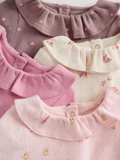 Next Baby Long Sleeve Frill Bodysuits 4 Pack (0mths-2yrs) Pink/ Cream/ Brown Ditsy Online