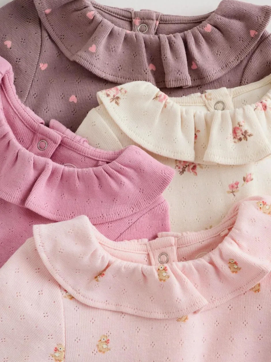 Next Baby Long Sleeve Frill Bodysuits 4 Pack (0mths-2yrs) Pink/ Cream/ Brown Ditsy Online