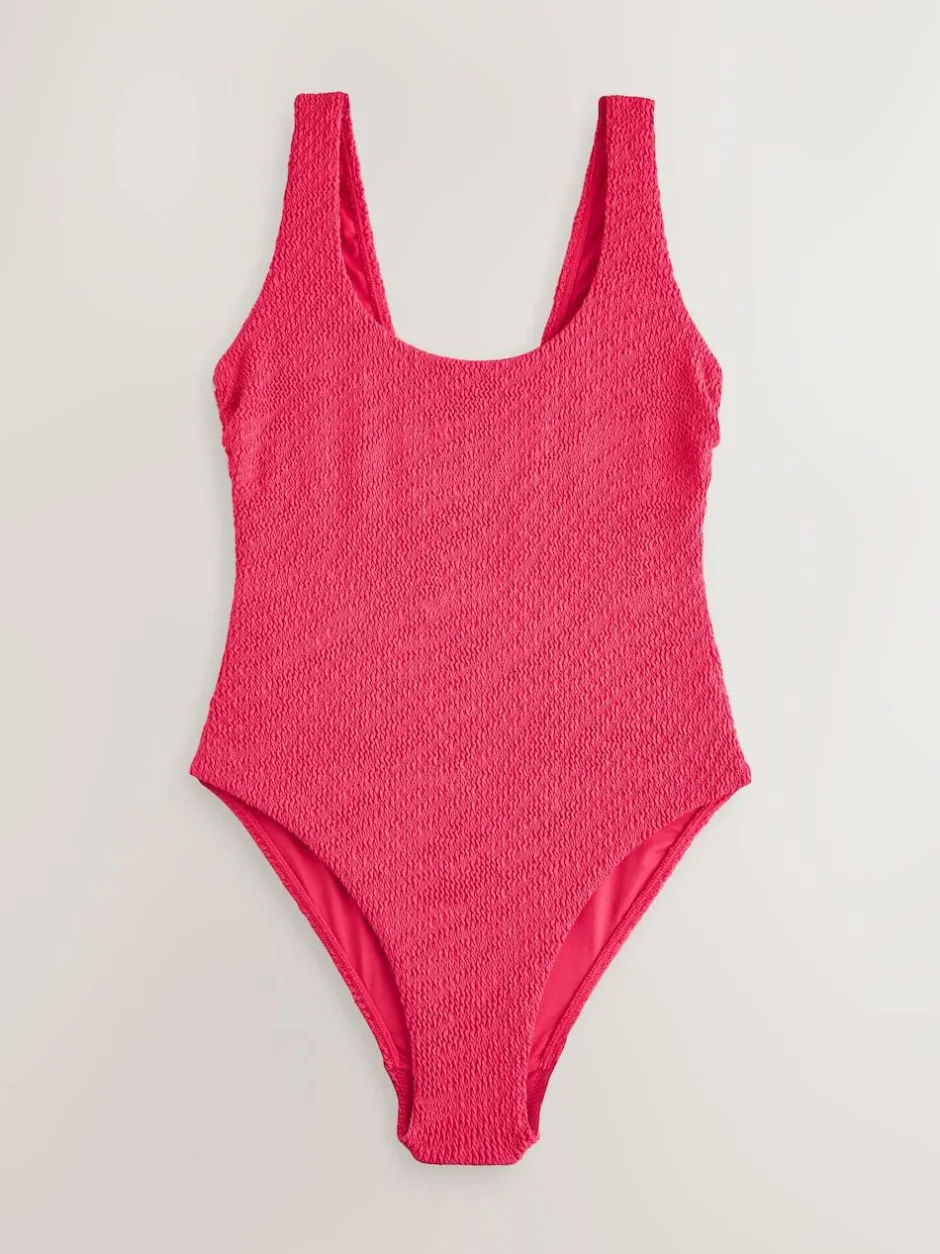 Next Wide Strap Tummy Control Scoop Swimsuit Pink Crinkle