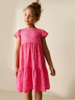 Next Angel Sleeve Crinkle Dress (3-16yrs) Pink Ditsy
