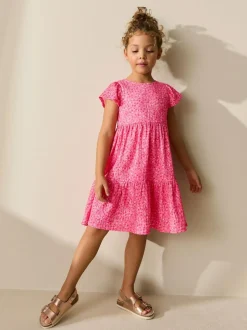 Next Angel Sleeve Crinkle Dress (3-16yrs) Pink Ditsy