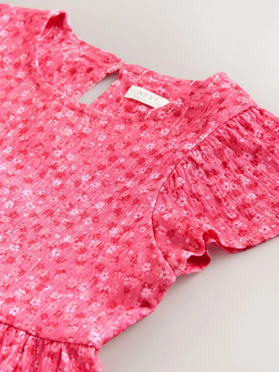 Next Angel Sleeve Crinkle Dress (3-16yrs) Pink Ditsy