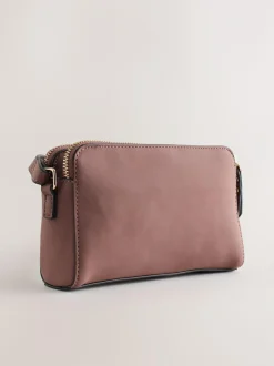 Next Double Zip Cross-Body Faux Suede Bag Pink New