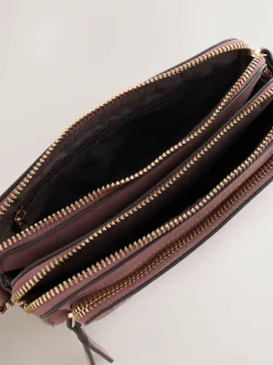 Next Double Zip Cross-Body Faux Suede Bag Pink New