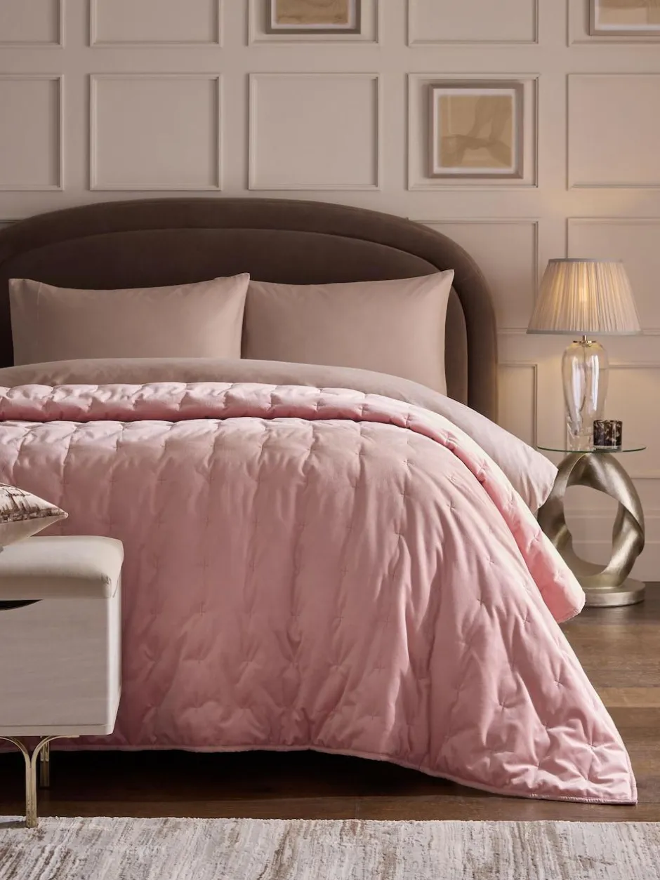 Next Elsie Velvet Quilted Bedspread Pink Outlet