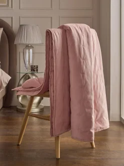 Next Elsie Velvet Quilted Bedspread Pink Outlet