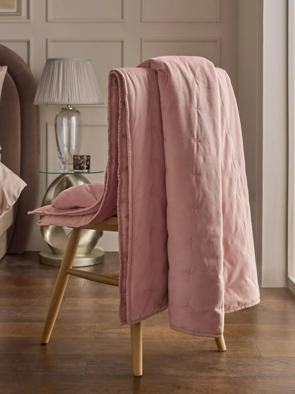 Next Elsie Velvet Quilted Bedspread Pink Outlet