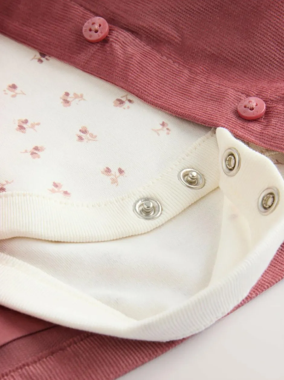 Next Pink Embroidered Baby Cord Pinafore Long Sleeve Bodysuit & Tights Set (0mths-2yrs) Outlet