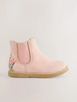 Next Wide Fit (G) Chelsea Ankle Boots Pink Embroidered Clearance