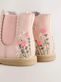 Next Wide Fit (G) Chelsea Ankle Boots Pink Embroidered Clearance