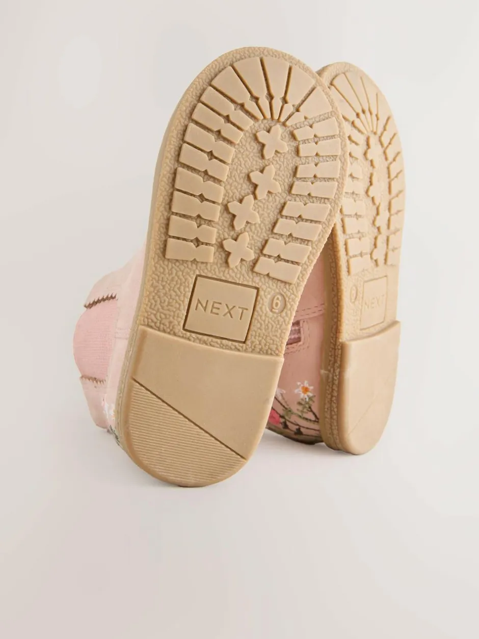 Next Wide Fit (G) Chelsea Ankle Boots Pink Embroidered Clearance