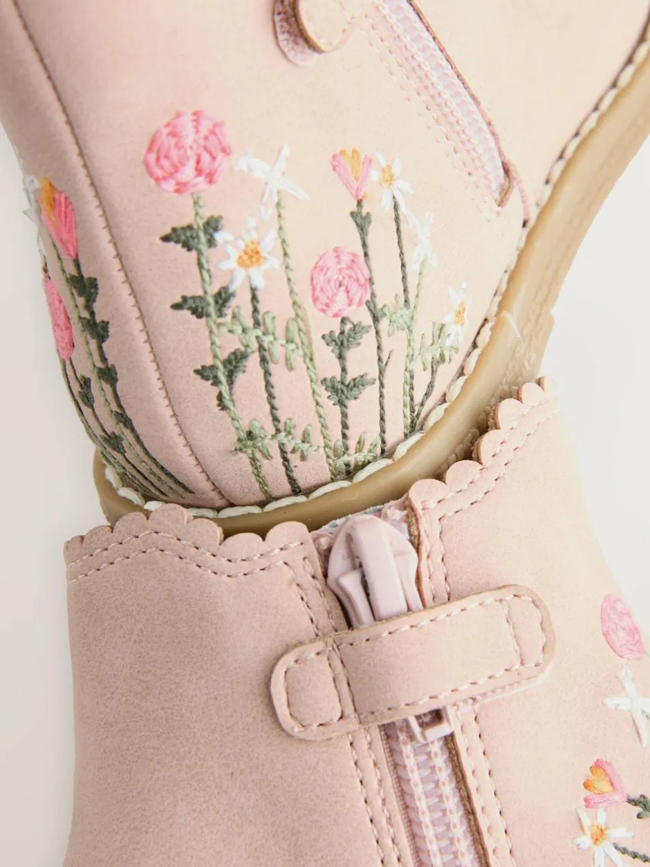 Next Wide Fit (G) Chelsea Ankle Boots Pink Embroidered Clearance