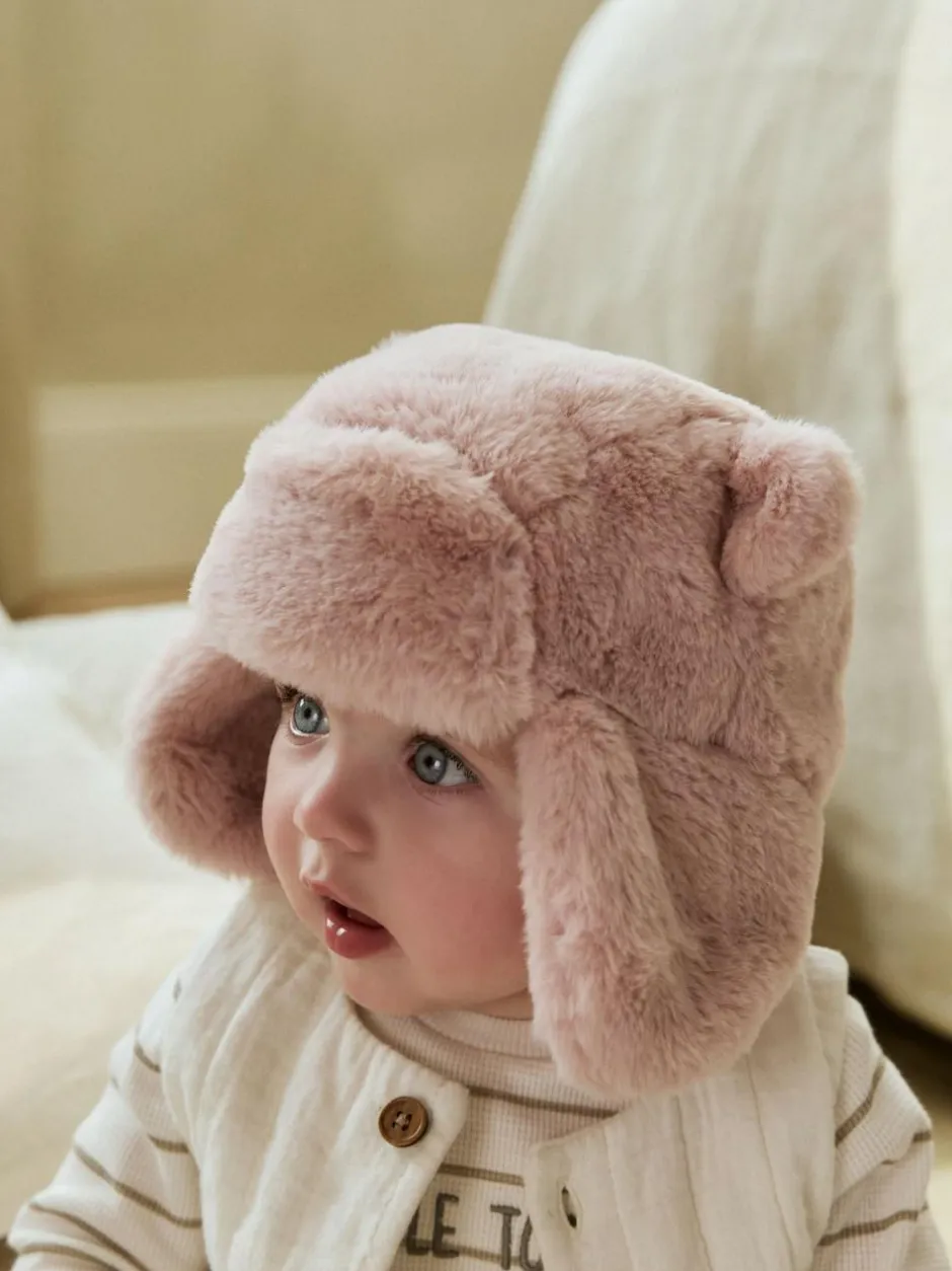 Next Pink Faux Fur Bear Baby Trapper Hat (0mths-2yrs) Outlet