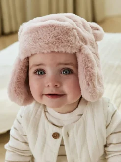 Next Pink Faux Fur Bear Baby Trapper Hat (0mths-2yrs) Outlet