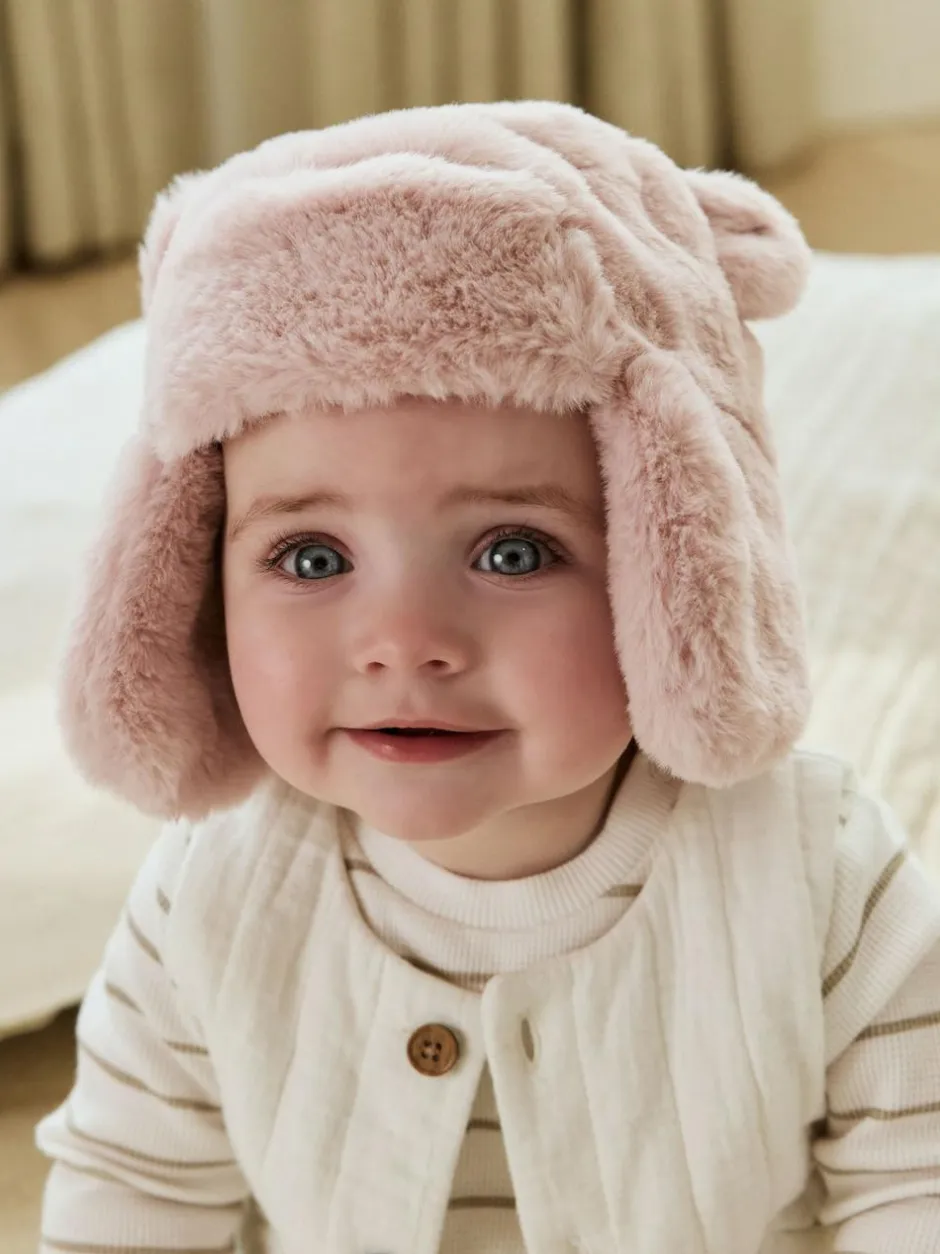 Next Pink Faux Fur Bear Baby Trapper Hat (0mths-2yrs) Outlet