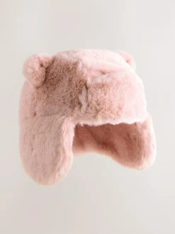 Next Pink Faux Fur Bear Baby Trapper Hat (0mths-2yrs) Outlet