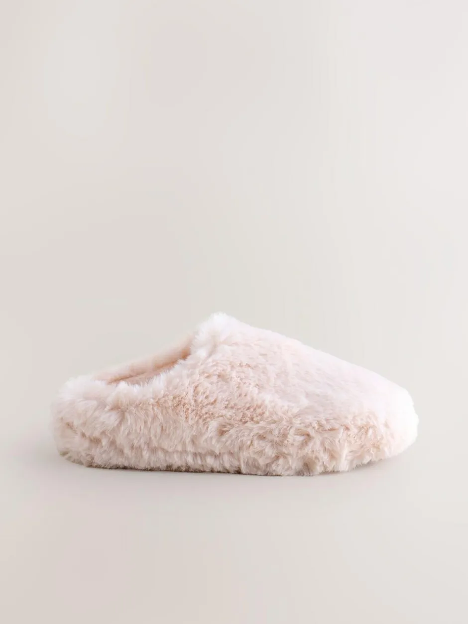 Next Faux Fur Mule Slippers Pink Online