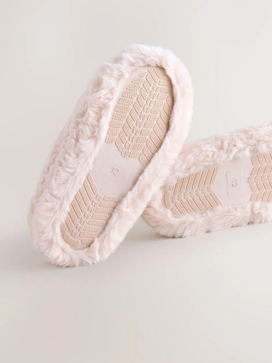 Next Faux Fur Mule Slippers Pink Online