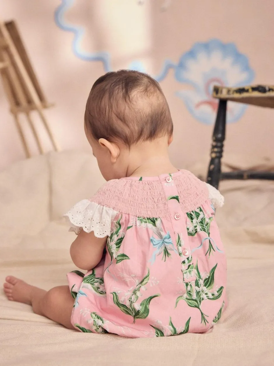 Next 100% Cotton Printed Baby Broderie Romper Pink Floral Outlet