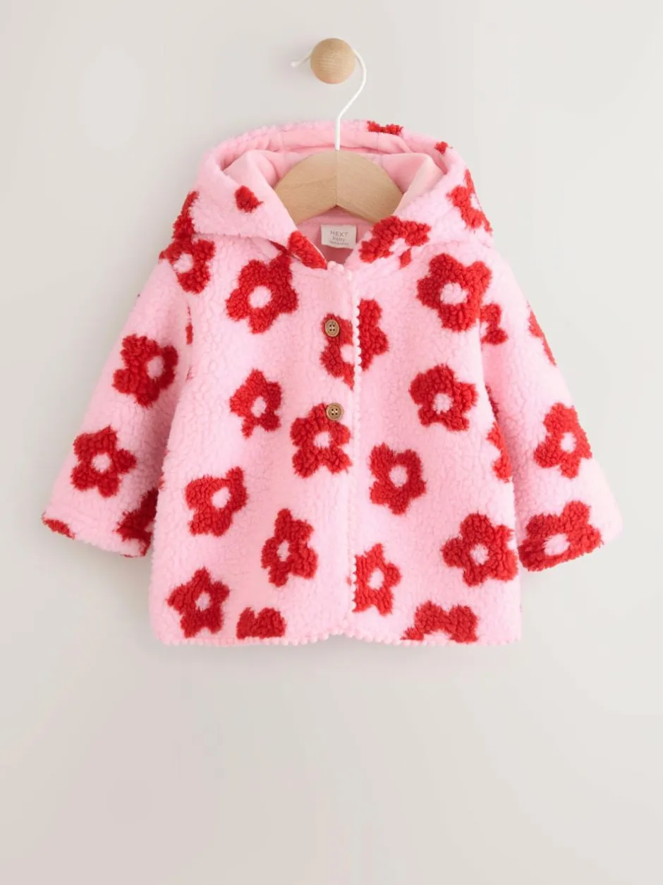 Next Pink Floral All Over Print Borg Hooded Baby Jacket (0mths-2yrs) Discount