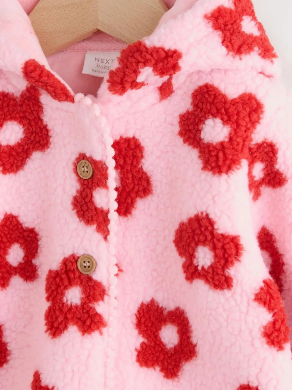 Next Pink Floral All Over Print Borg Hooded Baby Jacket (0mths-2yrs) Discount