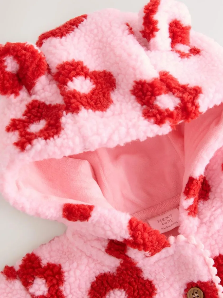 Next Pink Floral All Over Print Borg Hooded Baby Jacket (0mths-2yrs) Discount