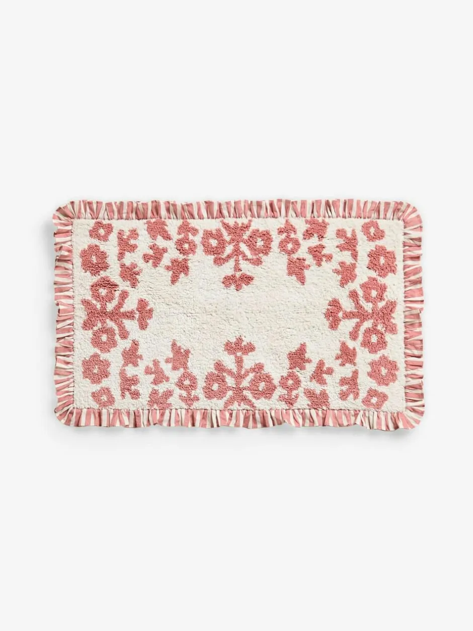 Next Pink Floral Frill Bath Mat New