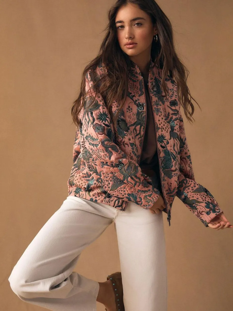 Next Floral Jacquard Bomber Jacket Pink Clearance