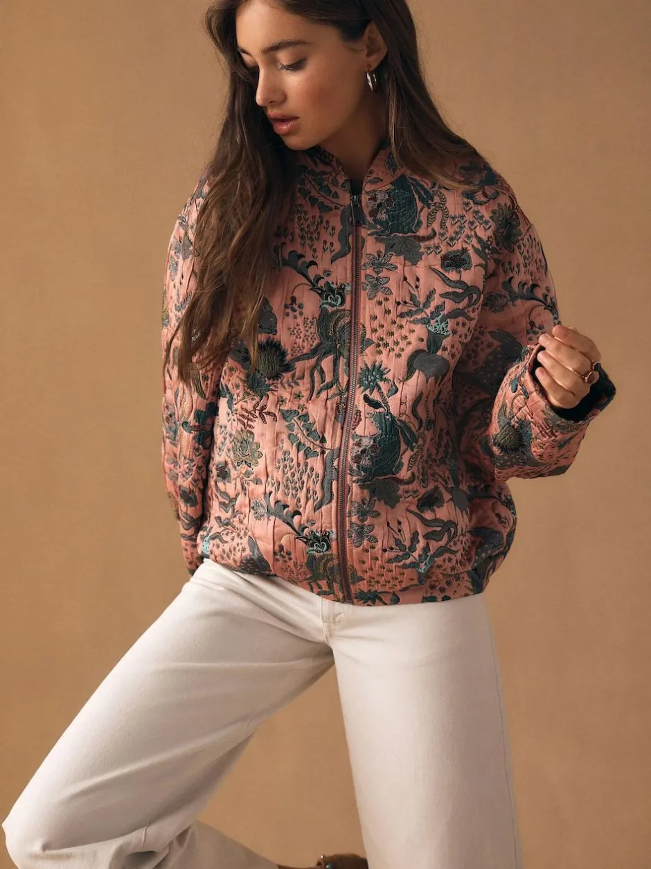 Next Floral Jacquard Bomber Jacket Pink Clearance