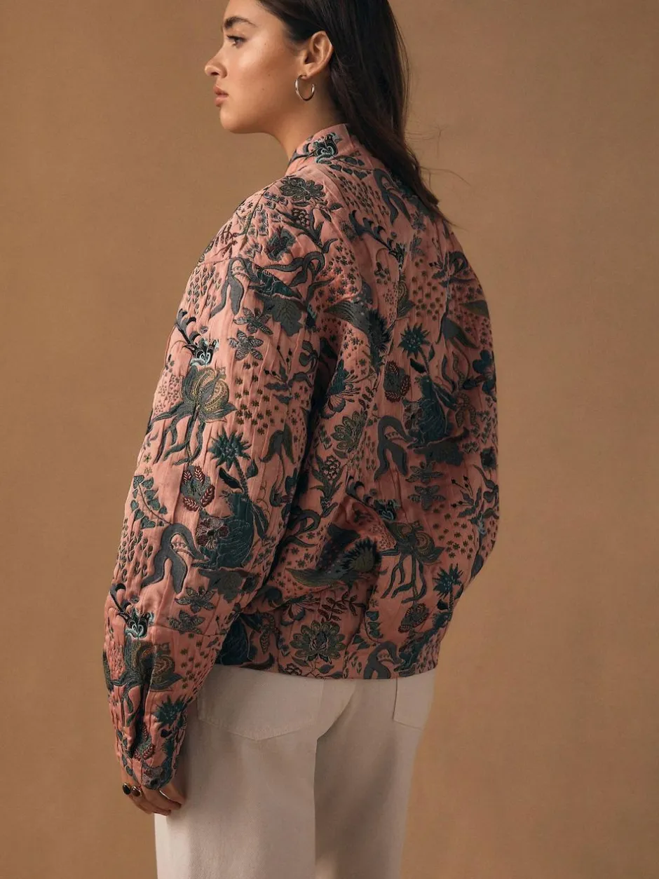 Next Floral Jacquard Bomber Jacket Pink Clearance