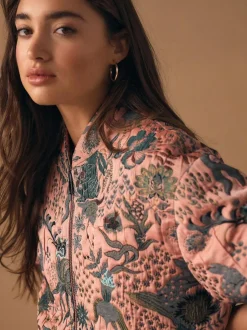 Next Floral Jacquard Bomber Jacket Pink Clearance