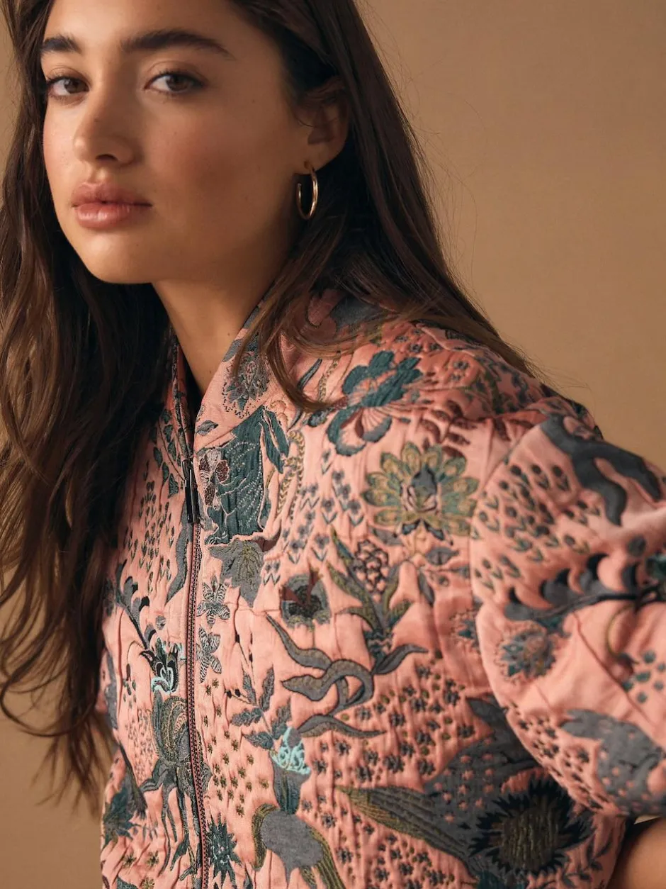 Next Floral Jacquard Bomber Jacket Pink Clearance