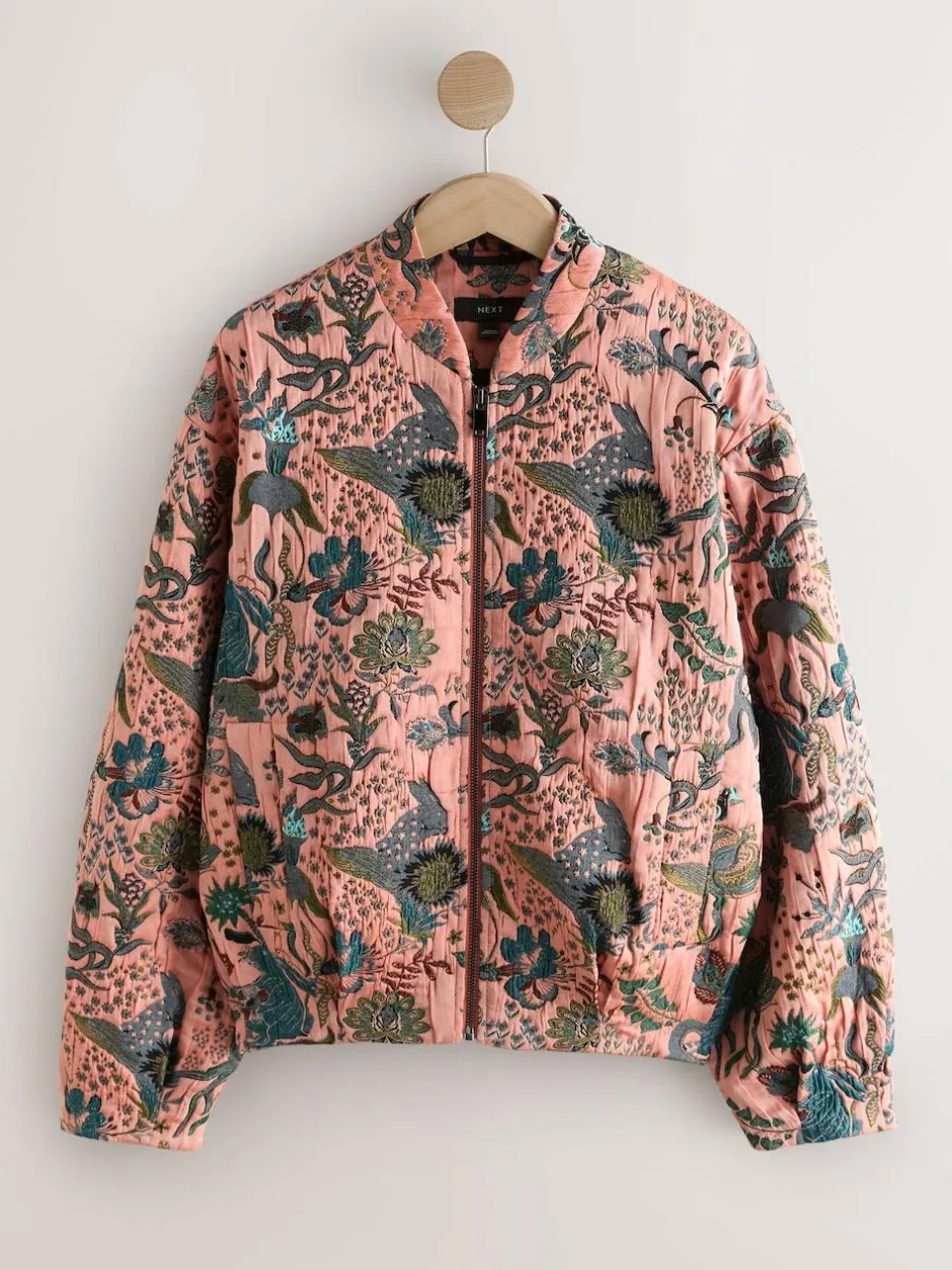 Next Floral Jacquard Bomber Jacket Pink Clearance