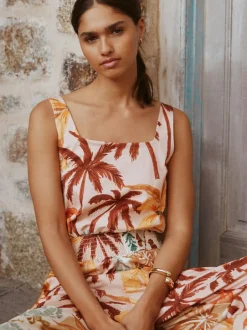 Next Pink Floral Patch Print Square Neck Wide Leg Jersey Jumpsuit New