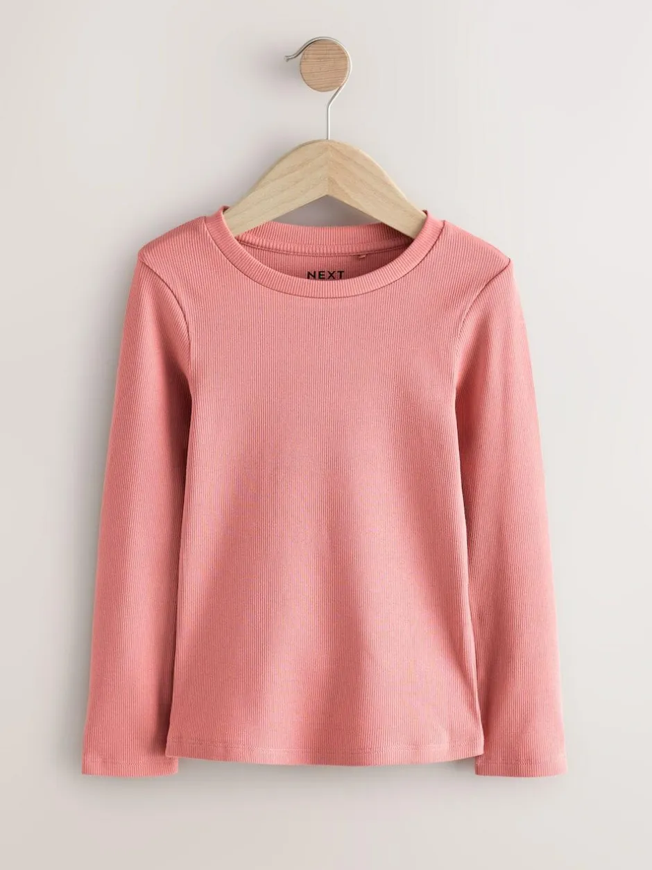 Next Pink Floral Print Long Sleeve Ribbed T-Shirts 4 Pack (3-16yrs) Outlet
