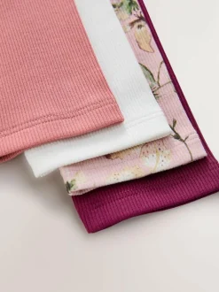 Next Pink Floral Print Long Sleeve Ribbed T-Shirts 4 Pack (3-16yrs) Outlet