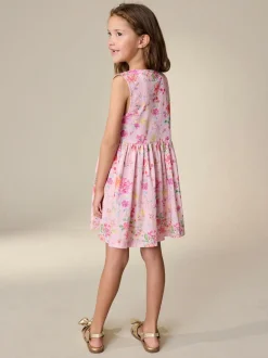 Next Stripe Short Sleeve Button Through Dress (3-16yrs) Pink Floral Sale