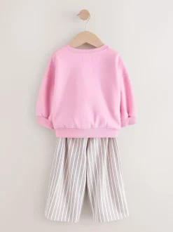 Next Pink Flower Sweatshirt & Wide Leg Trousers Set (3mths-7yrs) Discount