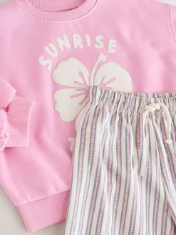 Next Pink Flower Sweatshirt & Wide Leg Trousers Set (3mths-7yrs) Discount